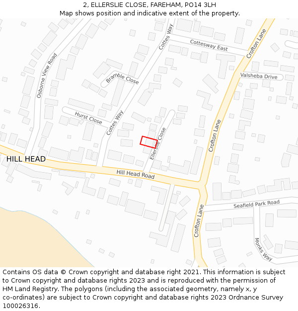 2, ELLERSLIE CLOSE, FAREHAM, PO14 3LH: Location map and indicative extent of plot