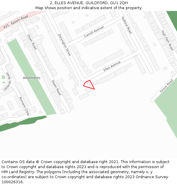 2, ELLES AVENUE, GUILDFORD, GU1 2QH: Location map and indicative extent of plot