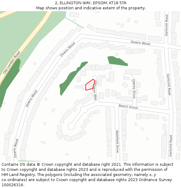 2, ELLINGTON WAY, EPSOM, KT18 5TA: Location map and indicative extent of plot