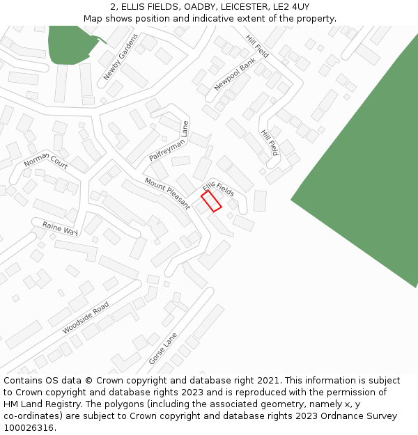 2, ELLIS FIELDS, OADBY, LEICESTER, LE2 4UY: Location map and indicative extent of plot