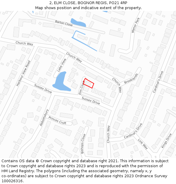 2, ELM CLOSE, BOGNOR REGIS, PO21 4RP: Location map and indicative extent of plot