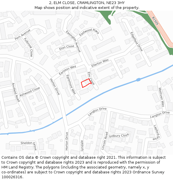 2, ELM CLOSE, CRAMLINGTON, NE23 3HY: Location map and indicative extent of plot