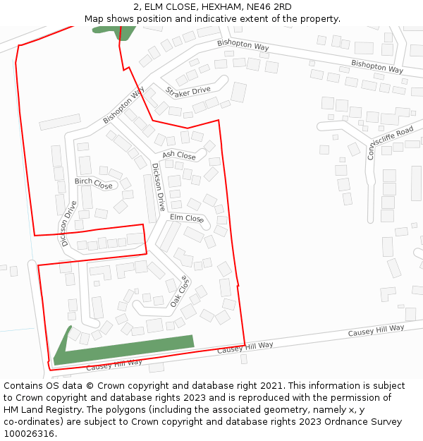 2, ELM CLOSE, HEXHAM, NE46 2RD: Location map and indicative extent of plot