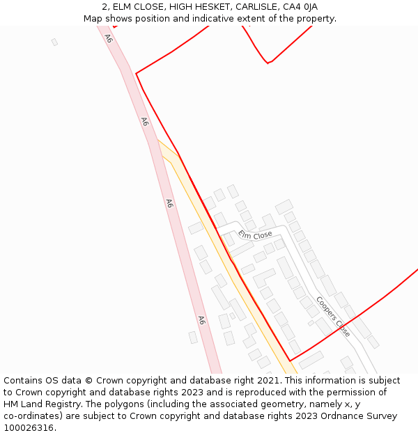 2, ELM CLOSE, HIGH HESKET, CARLISLE, CA4 0JA: Location map and indicative extent of plot