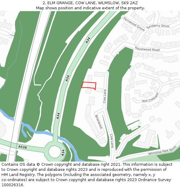 2, ELM GRANGE, COW LANE, WILMSLOW, SK9 2AZ: Location map and indicative extent of plot
