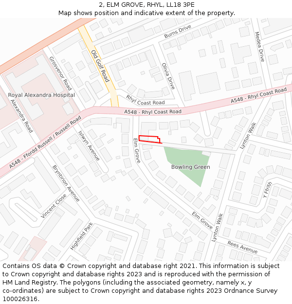 2, ELM GROVE, RHYL, LL18 3PE: Location map and indicative extent of plot