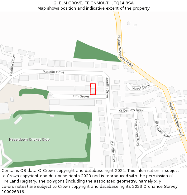 2, ELM GROVE, TEIGNMOUTH, TQ14 8SA: Location map and indicative extent of plot