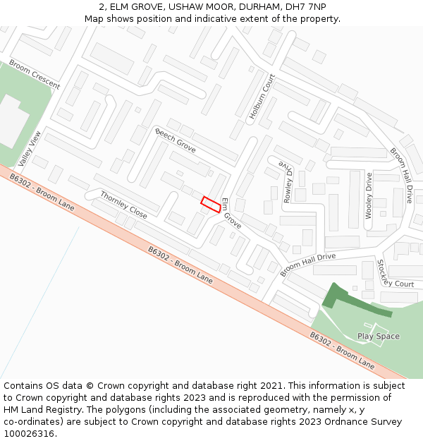 2, ELM GROVE, USHAW MOOR, DURHAM, DH7 7NP: Location map and indicative extent of plot
