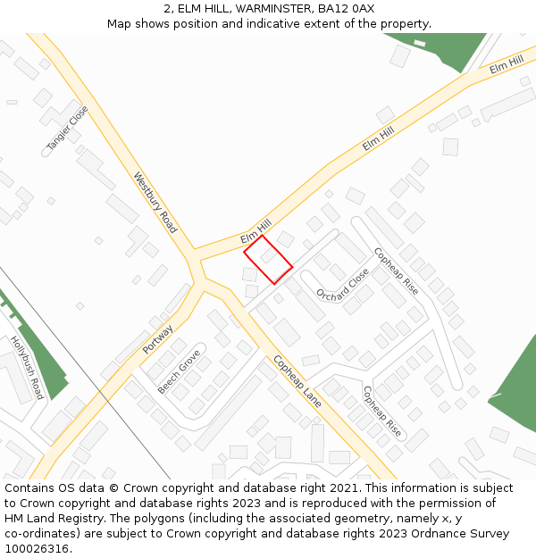 2, ELM HILL, WARMINSTER, BA12 0AX: Location map and indicative extent of plot