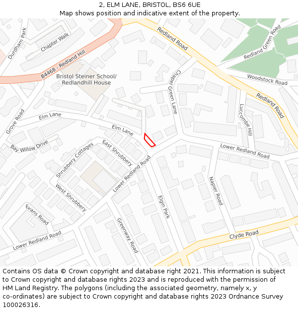 2, ELM LANE, BRISTOL, BS6 6UE: Location map and indicative extent of plot