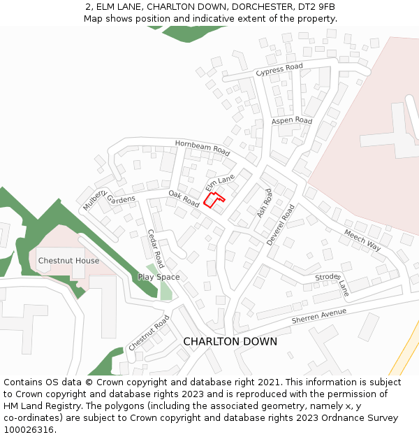 2, ELM LANE, CHARLTON DOWN, DORCHESTER, DT2 9FB: Location map and indicative extent of plot