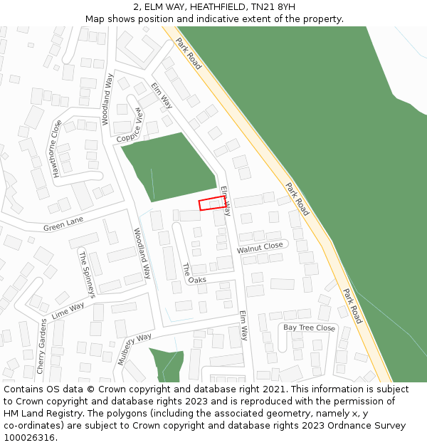 2, ELM WAY, HEATHFIELD, TN21 8YH: Location map and indicative extent of plot