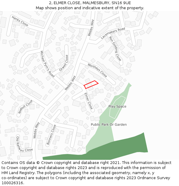 2, ELMER CLOSE, MALMESBURY, SN16 9UE: Location map and indicative extent of plot