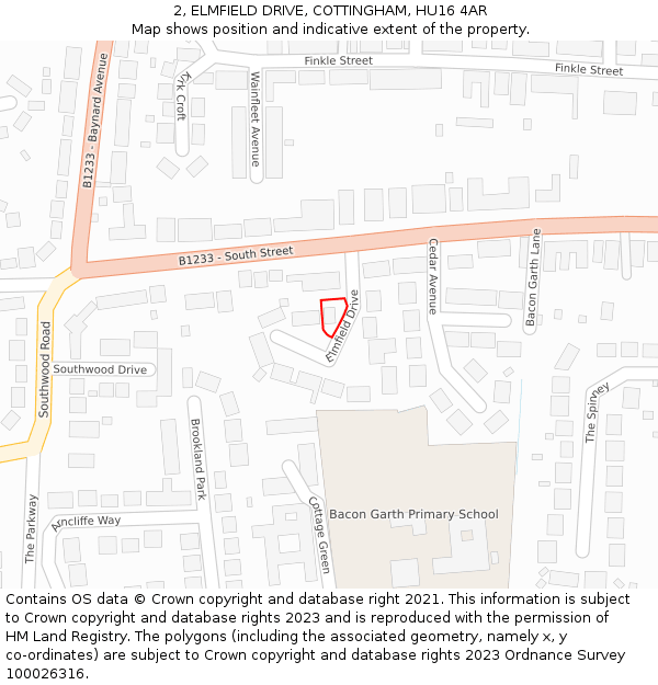 2, ELMFIELD DRIVE, COTTINGHAM, HU16 4AR: Location map and indicative extent of plot