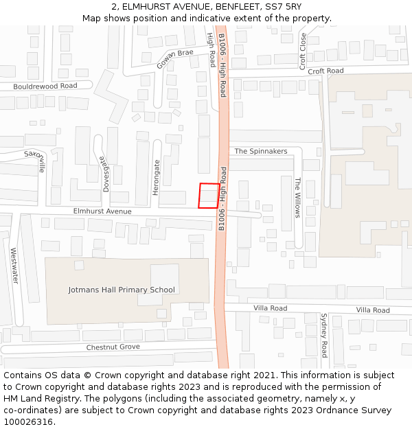 2, ELMHURST AVENUE, BENFLEET, SS7 5RY: Location map and indicative extent of plot