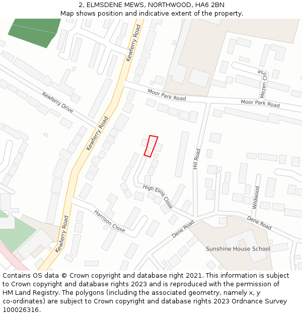 2, ELMSDENE MEWS, NORTHWOOD, HA6 2BN: Location map and indicative extent of plot