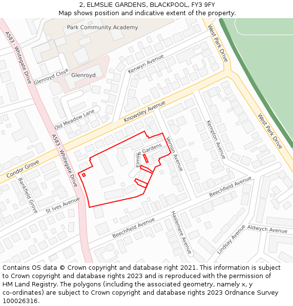 2, ELMSLIE GARDENS, BLACKPOOL, FY3 9FY: Location map and indicative extent of plot