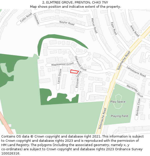 2, ELMTREE GROVE, PRENTON, CH43 7NY: Location map and indicative extent of plot