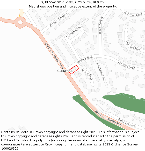 2, ELMWOOD CLOSE, PLYMOUTH, PL6 7JY: Location map and indicative extent of plot