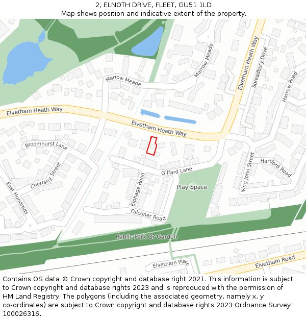 2, ELNOTH DRIVE, FLEET, GU51 1LD: Location map and indicative extent of plot