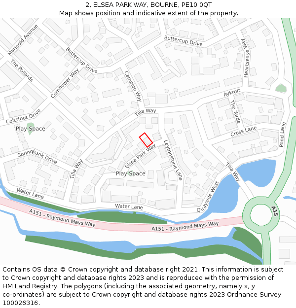 2, ELSEA PARK WAY, BOURNE, PE10 0QT: Location map and indicative extent of plot
