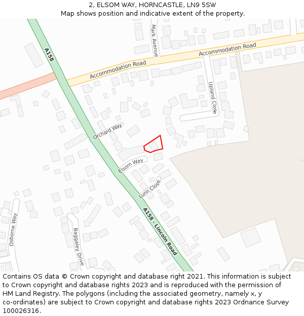 2, ELSOM WAY, HORNCASTLE, LN9 5SW: Location map and indicative extent of plot