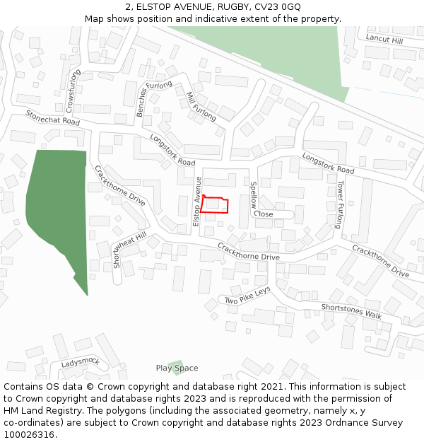 2, ELSTOP AVENUE, RUGBY, CV23 0GQ: Location map and indicative extent of plot