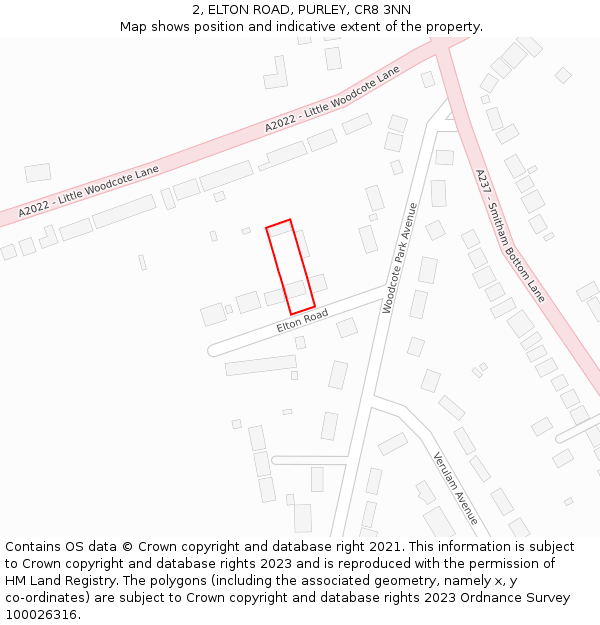 2, ELTON ROAD, PURLEY, CR8 3NN: Location map and indicative extent of plot