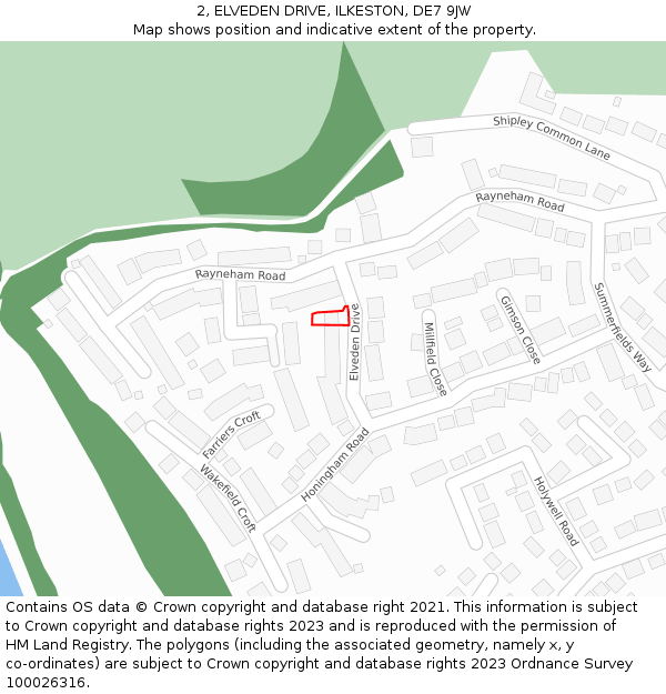 2, ELVEDEN DRIVE, ILKESTON, DE7 9JW: Location map and indicative extent of plot