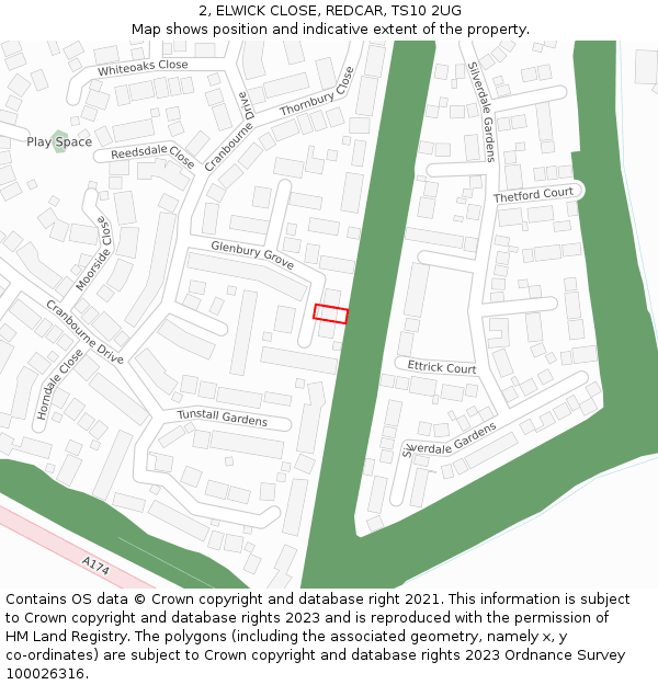 2, ELWICK CLOSE, REDCAR, TS10 2UG: Location map and indicative extent of plot