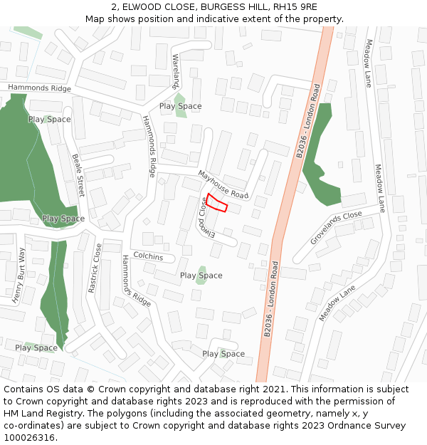 2, ELWOOD CLOSE, BURGESS HILL, RH15 9RE: Location map and indicative extent of plot