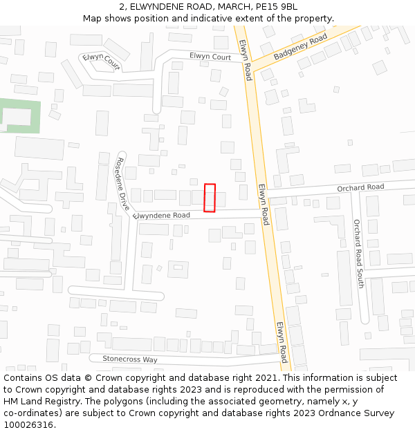 2, ELWYNDENE ROAD, MARCH, PE15 9BL: Location map and indicative extent of plot