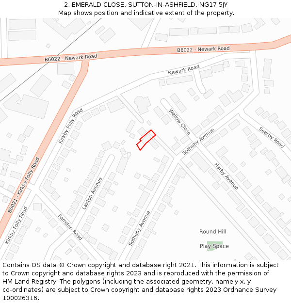 2, EMERALD CLOSE, SUTTON-IN-ASHFIELD, NG17 5JY: Location map and indicative extent of plot