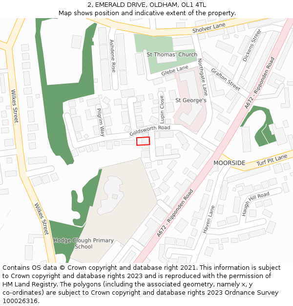 2, EMERALD DRIVE, OLDHAM, OL1 4TL: Location map and indicative extent of plot