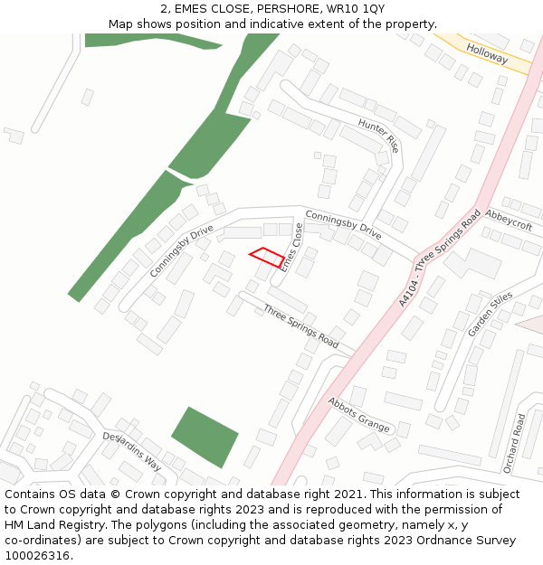 2, EMES CLOSE, PERSHORE, WR10 1QY: Location map and indicative extent of plot