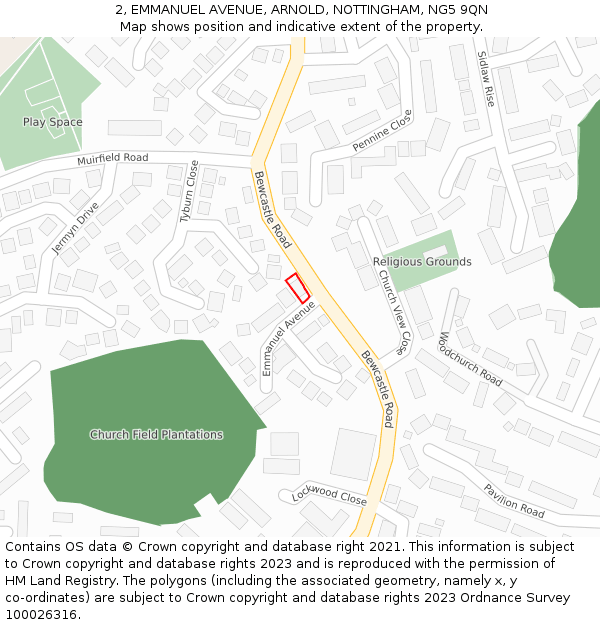 2, EMMANUEL AVENUE, ARNOLD, NOTTINGHAM, NG5 9QN: Location map and indicative extent of plot