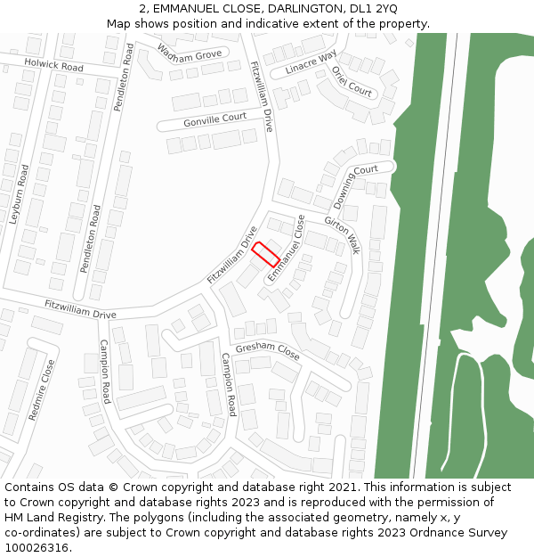 2, EMMANUEL CLOSE, DARLINGTON, DL1 2YQ: Location map and indicative extent of plot