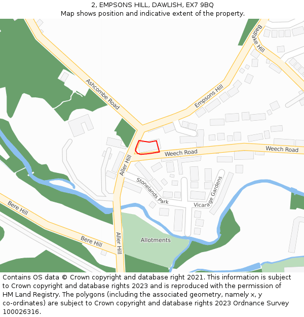 2, EMPSONS HILL, DAWLISH, EX7 9BQ: Location map and indicative extent of plot