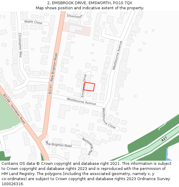 2, EMSBROOK DRIVE, EMSWORTH, PO10 7QX: Location map and indicative extent of plot