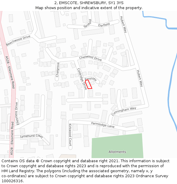 2, EMSCOTE, SHREWSBURY, SY1 3YS: Location map and indicative extent of plot