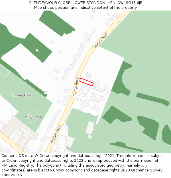 2, ENDEAVOUR CLOSE, LOWER STONDON, HENLOW, SG16 6JR: Location map and indicative extent of plot