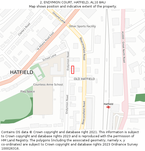 2, ENDYMION COURT, HATFIELD, AL10 8AU: Location map and indicative extent of plot