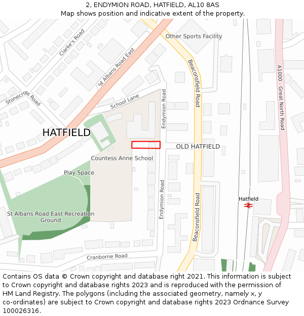 2, ENDYMION ROAD, HATFIELD, AL10 8AS: Location map and indicative extent of plot