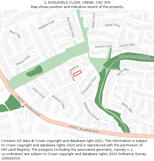 2, ENGLEFIELD CLOSE, CREWE, CW1 3YN: Location map and indicative extent of plot