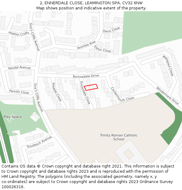 2, ENNERDALE CLOSE, LEAMINGTON SPA, CV32 6NW: Location map and indicative extent of plot