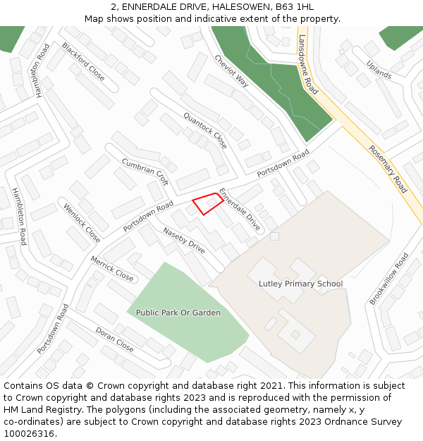 2, ENNERDALE DRIVE, HALESOWEN, B63 1HL: Location map and indicative extent of plot