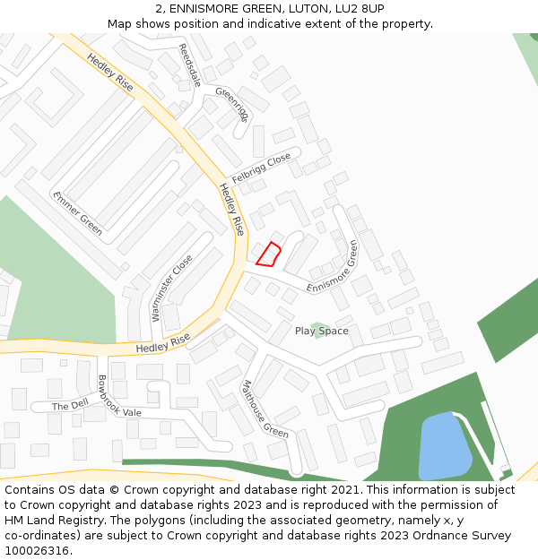 2, ENNISMORE GREEN, LUTON, LU2 8UP: Location map and indicative extent of plot