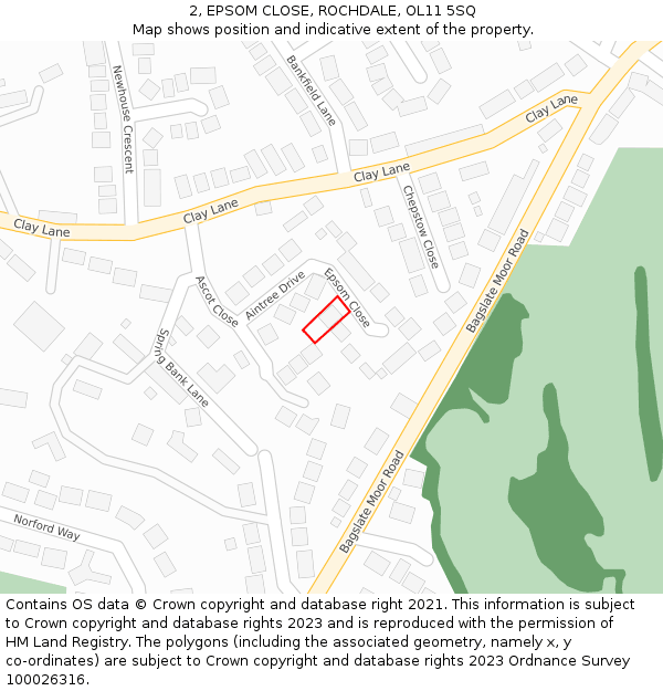 2, EPSOM CLOSE, ROCHDALE, OL11 5SQ: Location map and indicative extent of plot