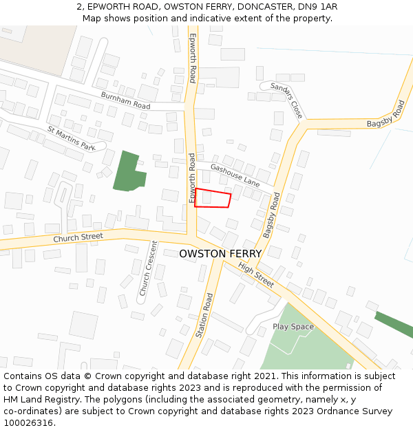 2, EPWORTH ROAD, OWSTON FERRY, DONCASTER, DN9 1AR: Location map and indicative extent of plot
