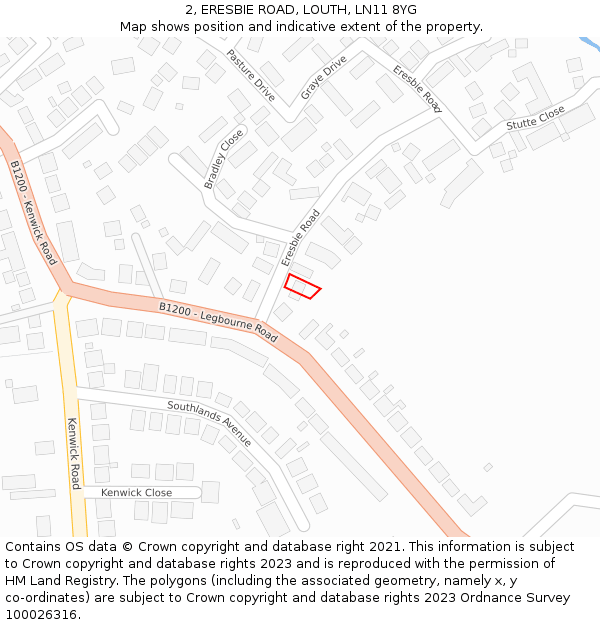 2, ERESBIE ROAD, LOUTH, LN11 8YG: Location map and indicative extent of plot